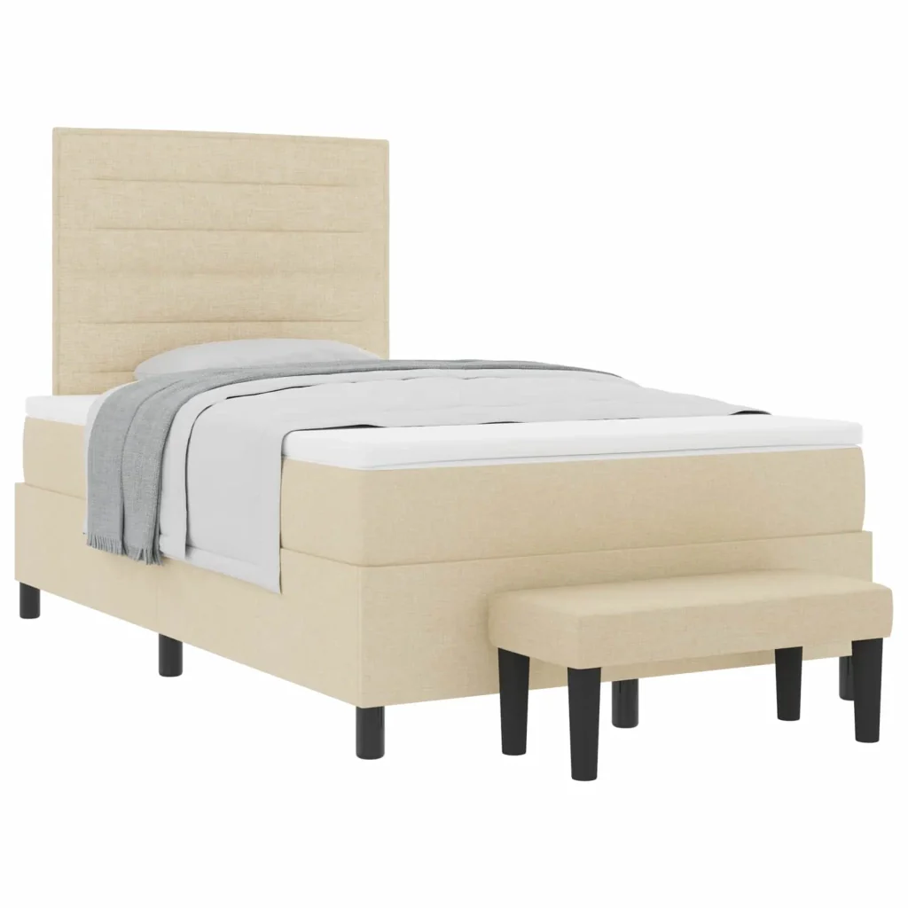 Letto a molle con testiera Crema 120 x 200 cm Tessuto 3343986 - Image 2