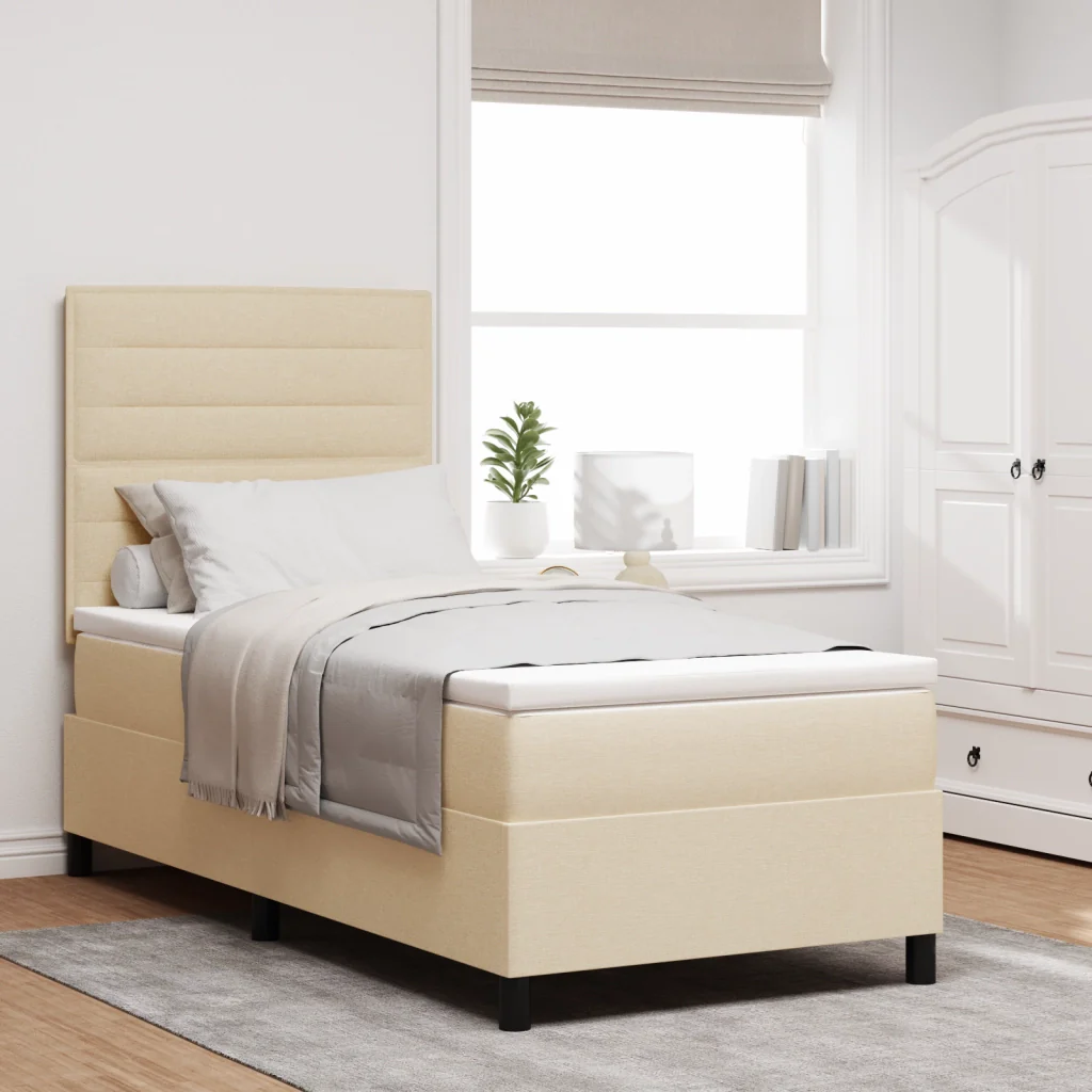 Letto con Box Spring e Materasso Crema 90x200 cm Tessuto