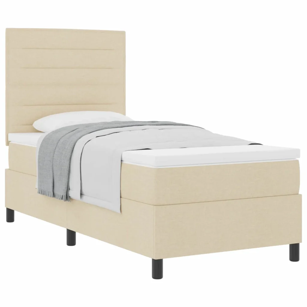 Letto a molle con materasso Crema 90 x 200 cm Tessuto 3339285 - Image 2