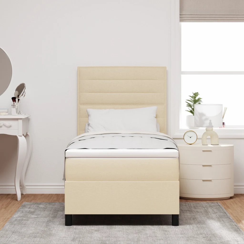 Letto con Box Spring e Materasso Crema 90x200 cm Tessuto - Image 5