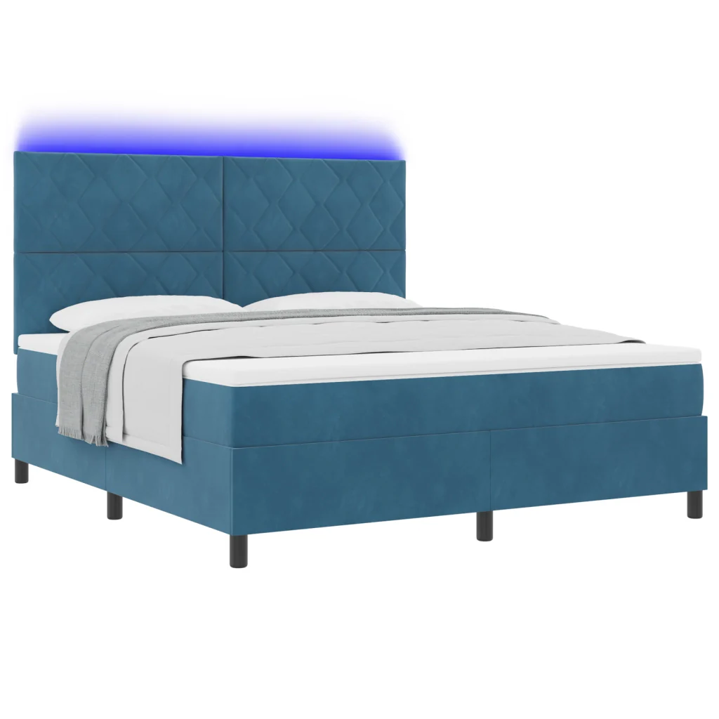 Letto con Box Spring e Materasso & LED Blu Scuro 180x200 cm Velluto - Image 3