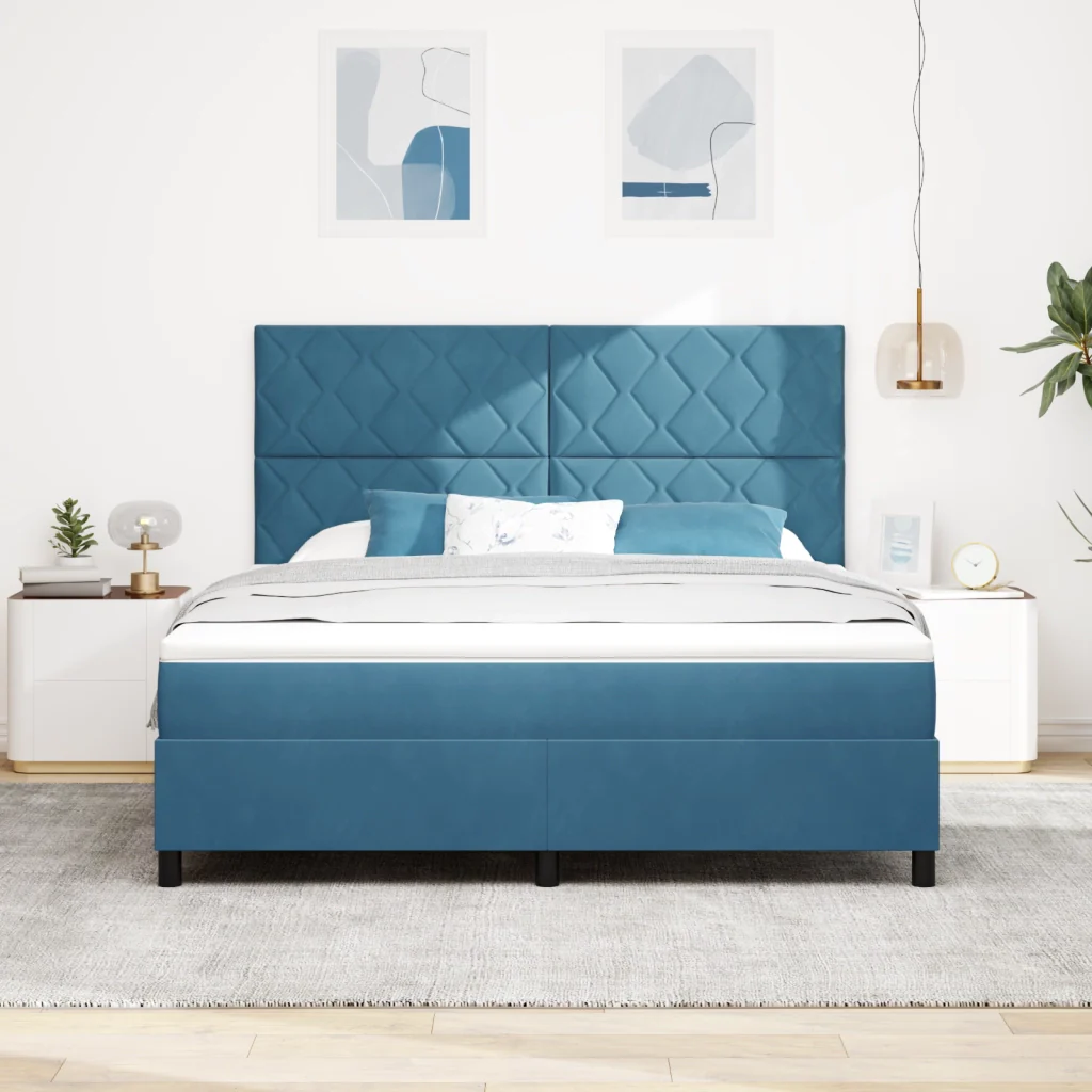 Letto con Box Spring e Materasso & LED Blu Scuro 180x200 cm Velluto - Image 5
