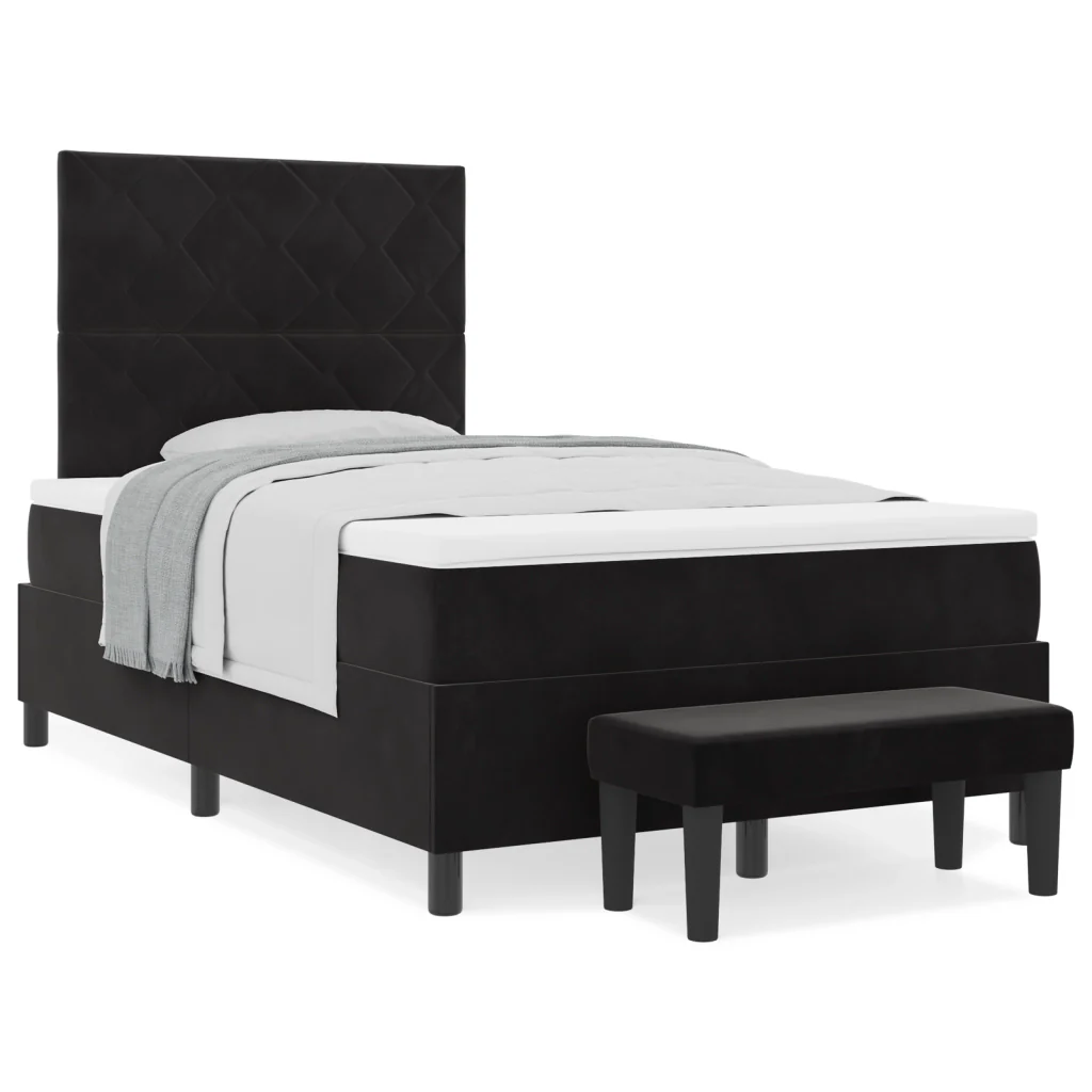 Letto con box spring e materasso + panchina nera 120x200 cm in velluto - Image 4