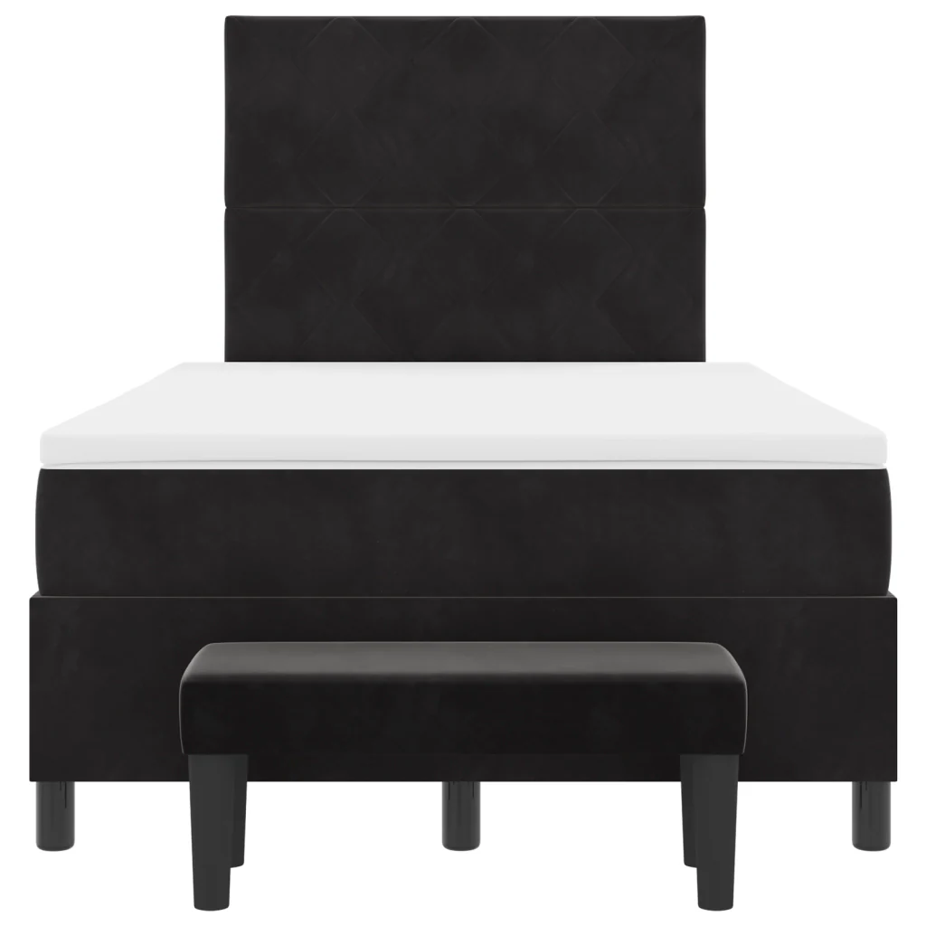 Letto con box spring e materasso + panchina nera 120x200 cm in velluto - Image 9
