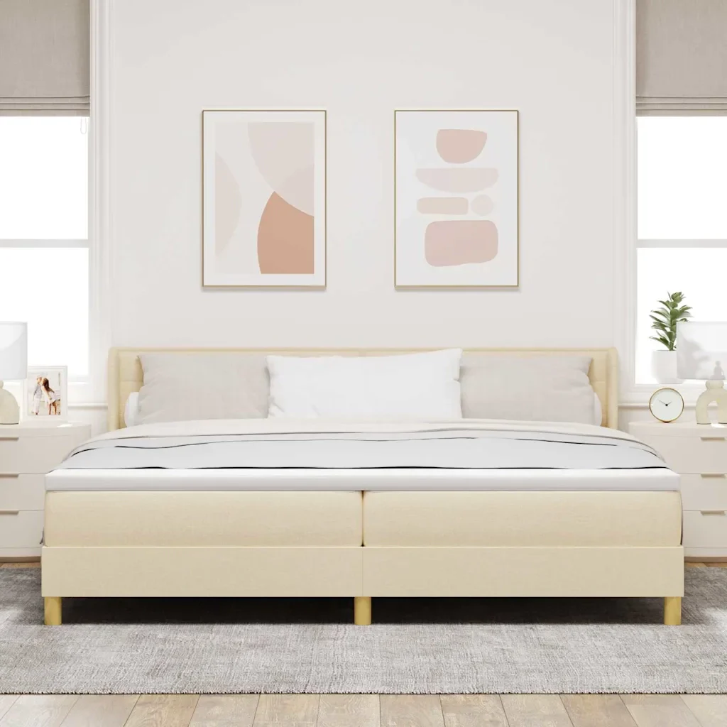 Letto a molle con materasso Crema 200 x 200 cm Tessuto 3341256 - Image 3
