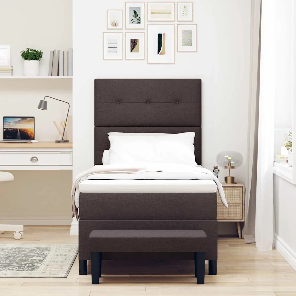 Letto a molle con testiera Marrone Scuro 90 x 190 cm Tessuto 3344033 - Image 3