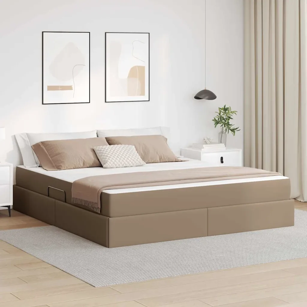 Letto con contenitore e materasso 2 pcs Cappuccino Pelle 3399619
