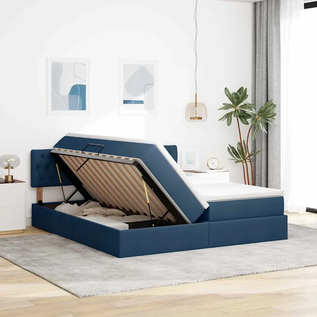 Letto con contenitore LED e materasso Blu 180 x 200 cm Tessuto - Image 4