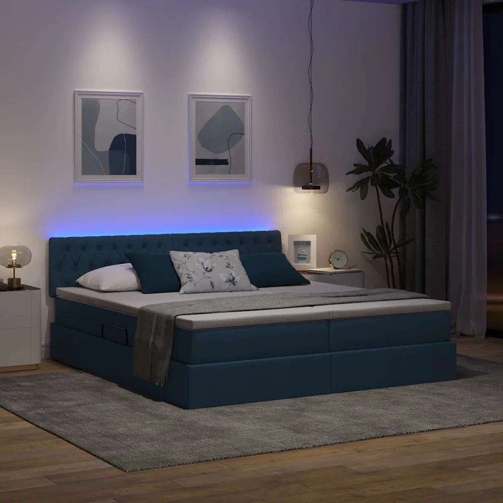Letto con contenitore LED e materasso Blu 180 x 200 cm Tessuto - Image 5