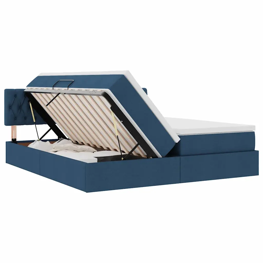Letto con contenitore LED e materasso Blu 180 x 200 cm Tessuto - Image 8