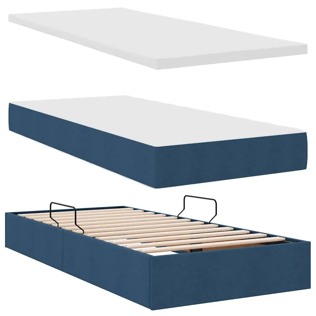 Letto con contenitore LED e materasso Blu 180 x 200 cm Tessuto - Image 9