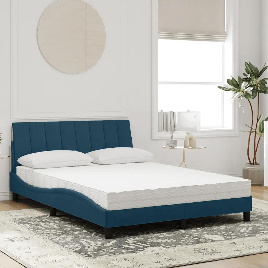 Letto con Materasso Hanko Blu 140x200 cm in Velluto 3208602