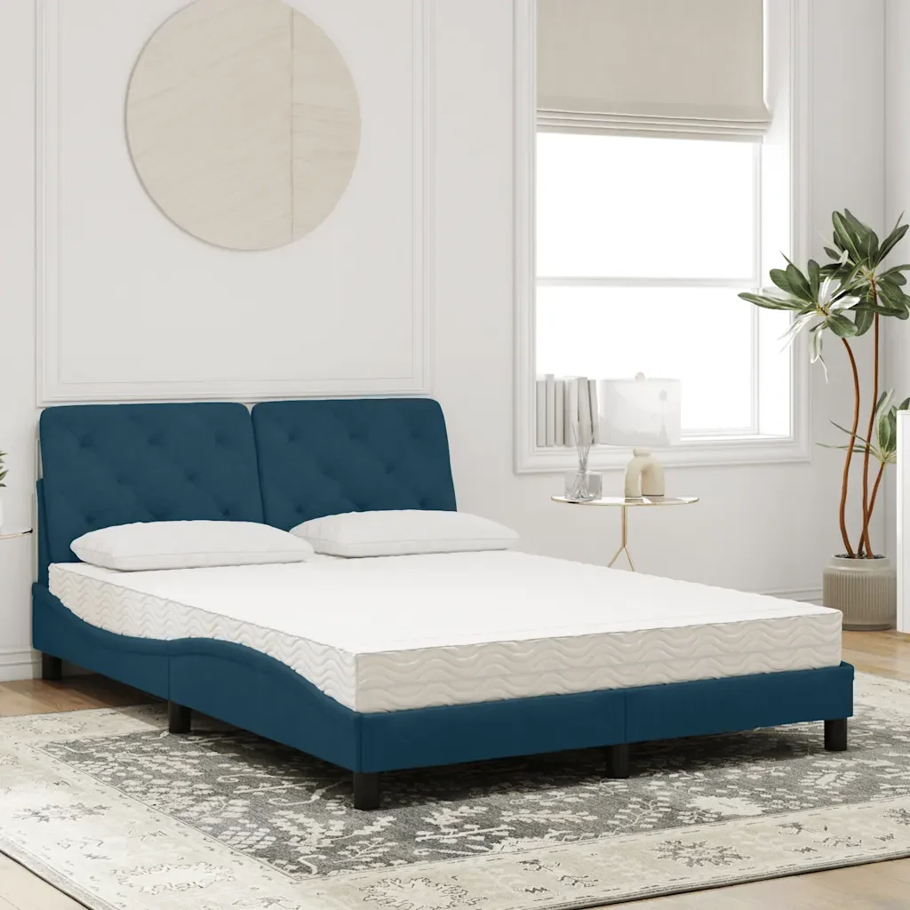 Letto con Materasso Blu 140x200 cm in Velluto 3208662