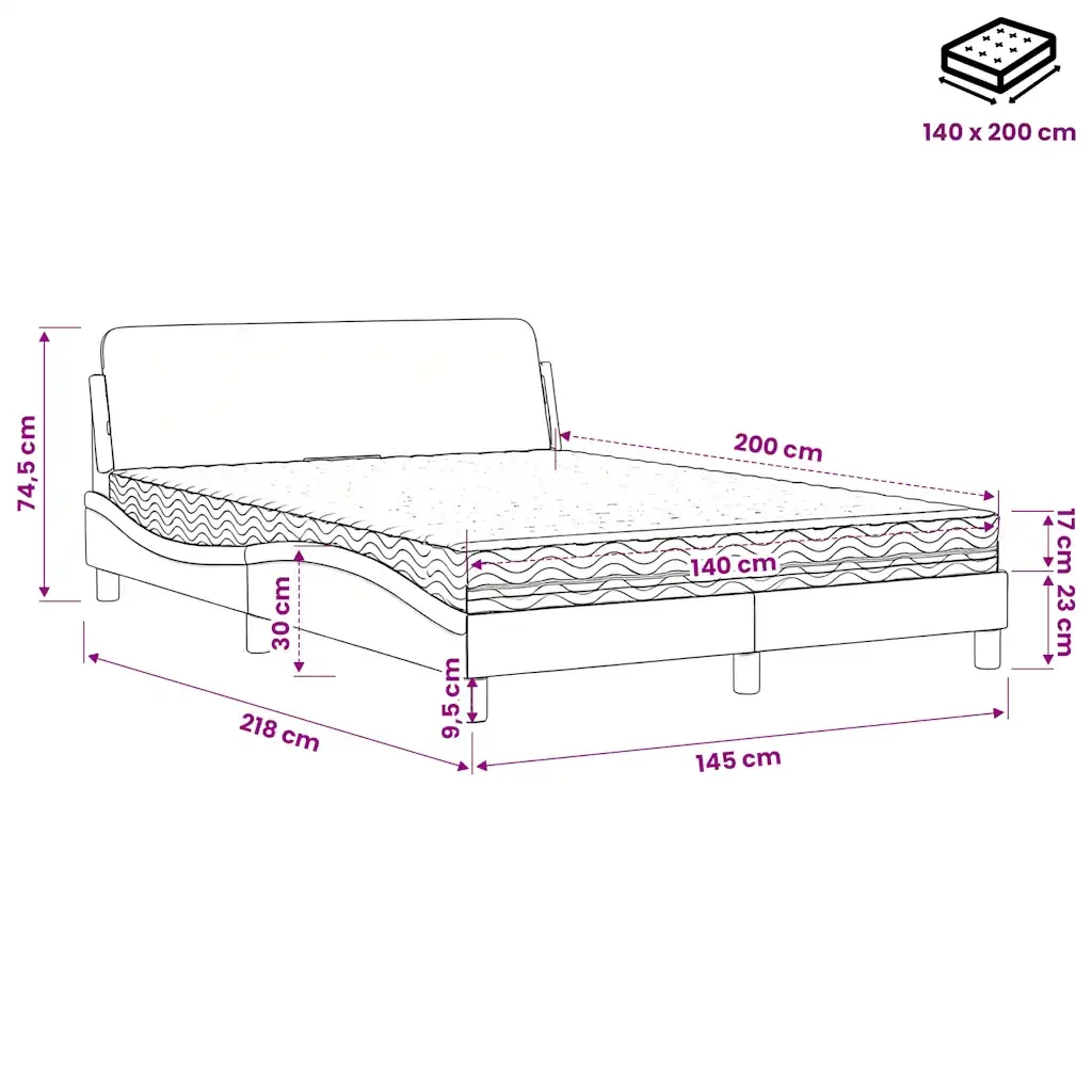 Letto con Materasso Dover Crema 140x200 cm in Tessuto 3208409 - Image 9