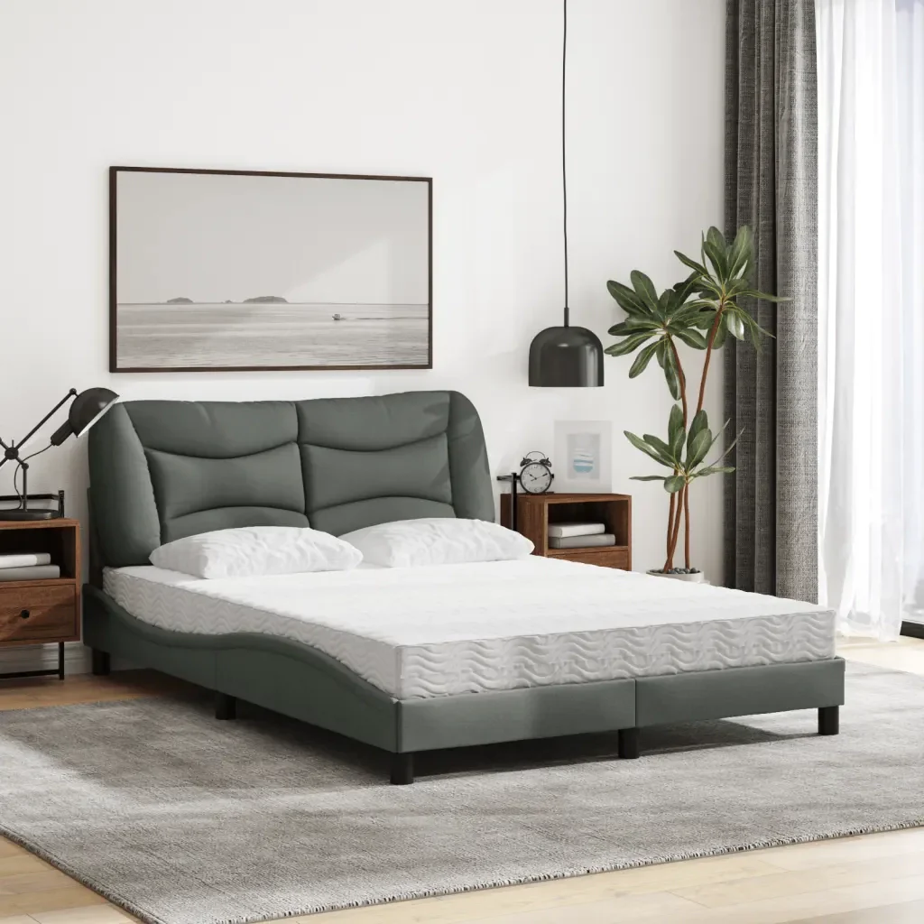 Letto con Materasso Hvar Grigio Scuro 140x200cm Tessuto 3208535 - Image 3