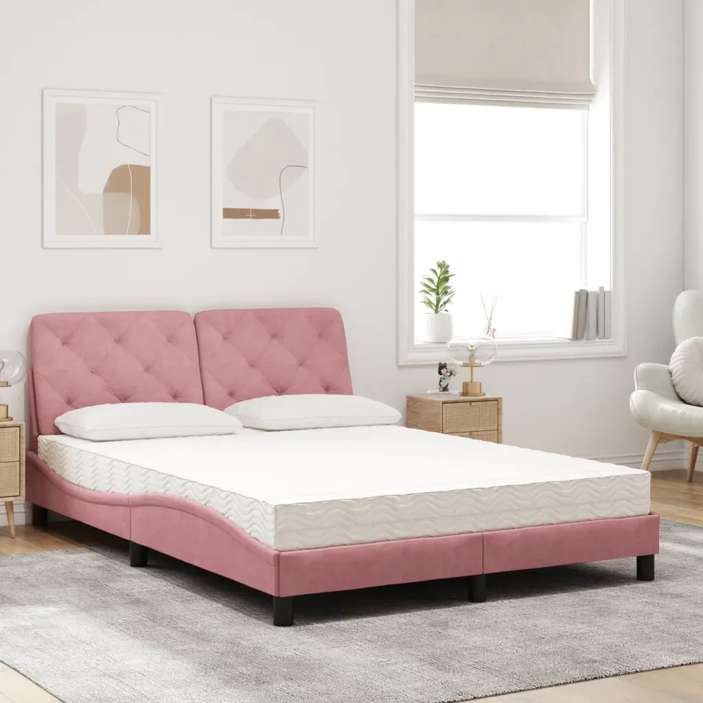 Letto con Materasso Rosa 140x200 cm in Velluto 3208663 - Image 3