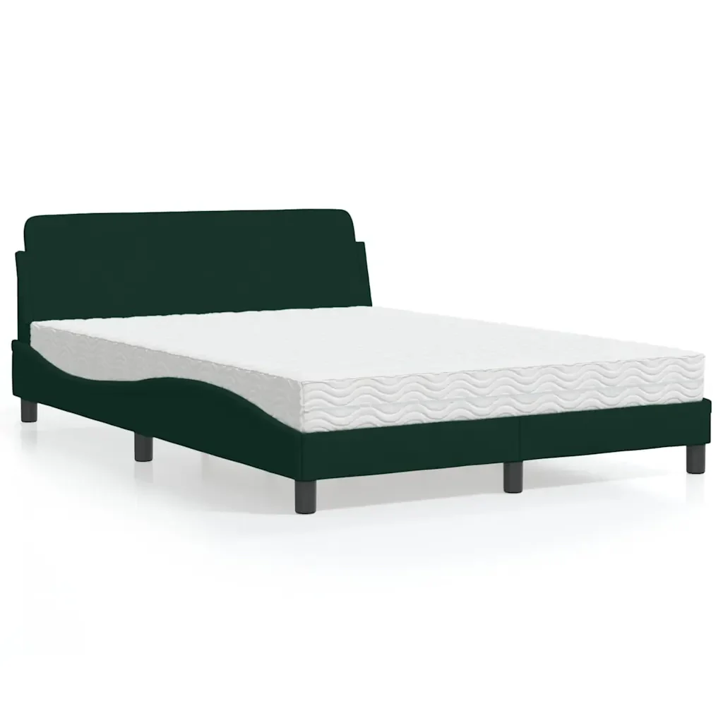 Letto con Materasso Dover Verde Scuro 140x200 cm in Velluto 3208414