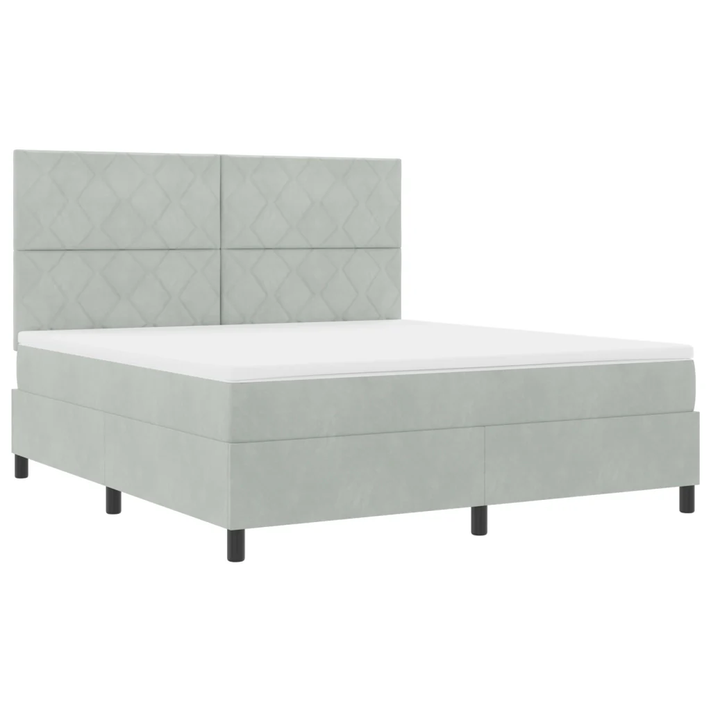 Letto con Rete a Molle e Materasso & Luce LED Grigio Chiaro 180x200 cm Velluto - Image 2