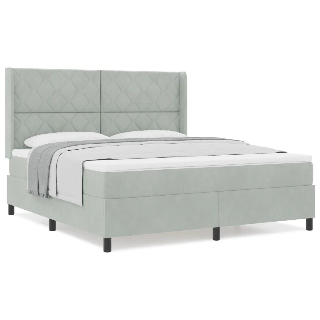 Letto con Rete a Molle Grigio Chiaro 180x200 cm Velluto - Image 4
