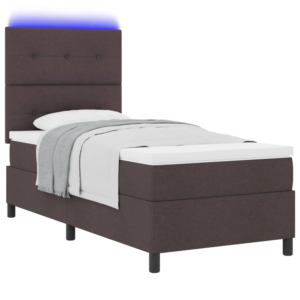 Letto a molle con strisce LED Marrone scuro 90 x 190 cm Tessuto 3342833 - Image 2