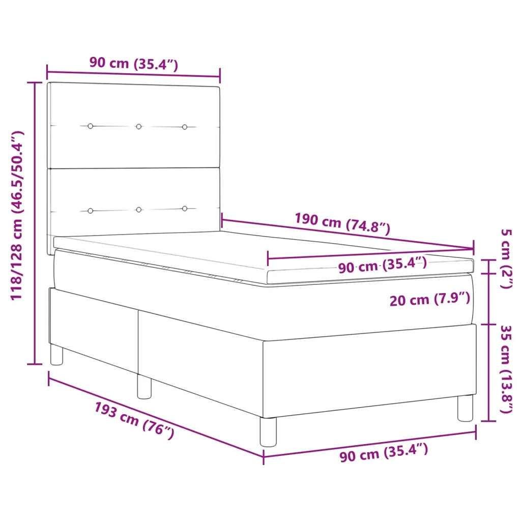 Letto a molle con strisce LED Marrone scuro 90 x 190 cm Tessuto 3342833 - Image 8
