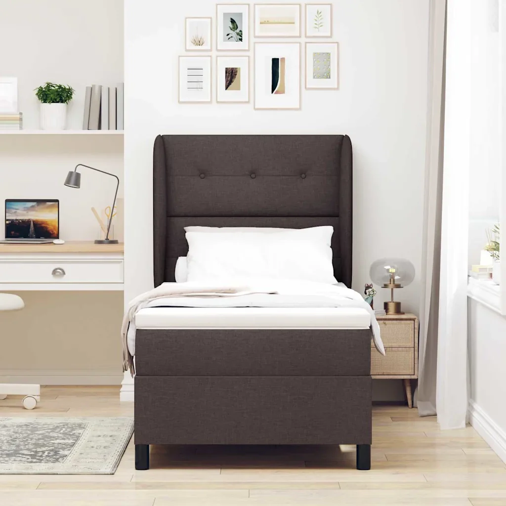 Letto a molle con testiera Marrone scuro 90 x 200 cm Tessuto 3340546