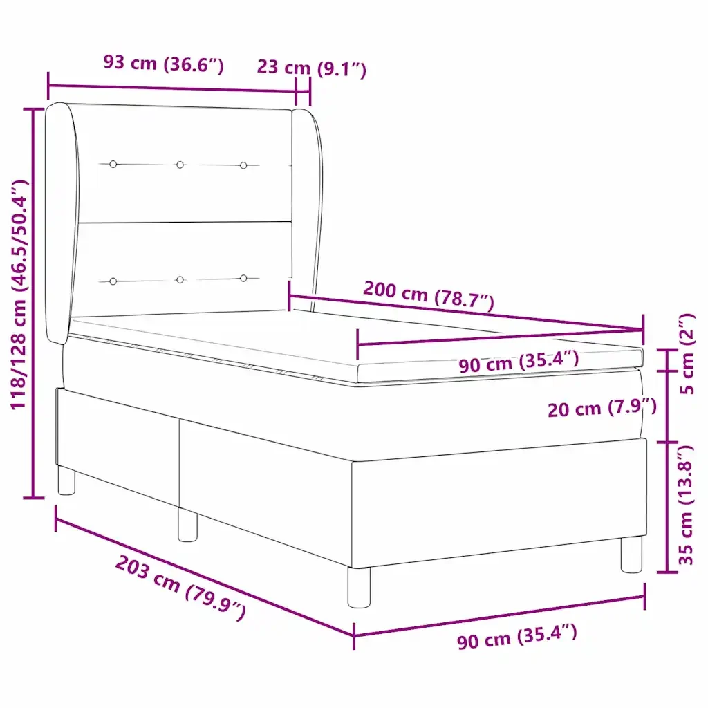 Letto a molle con testiera Marrone scuro 90 x 200 cm Tessuto 3340546 - Image 10