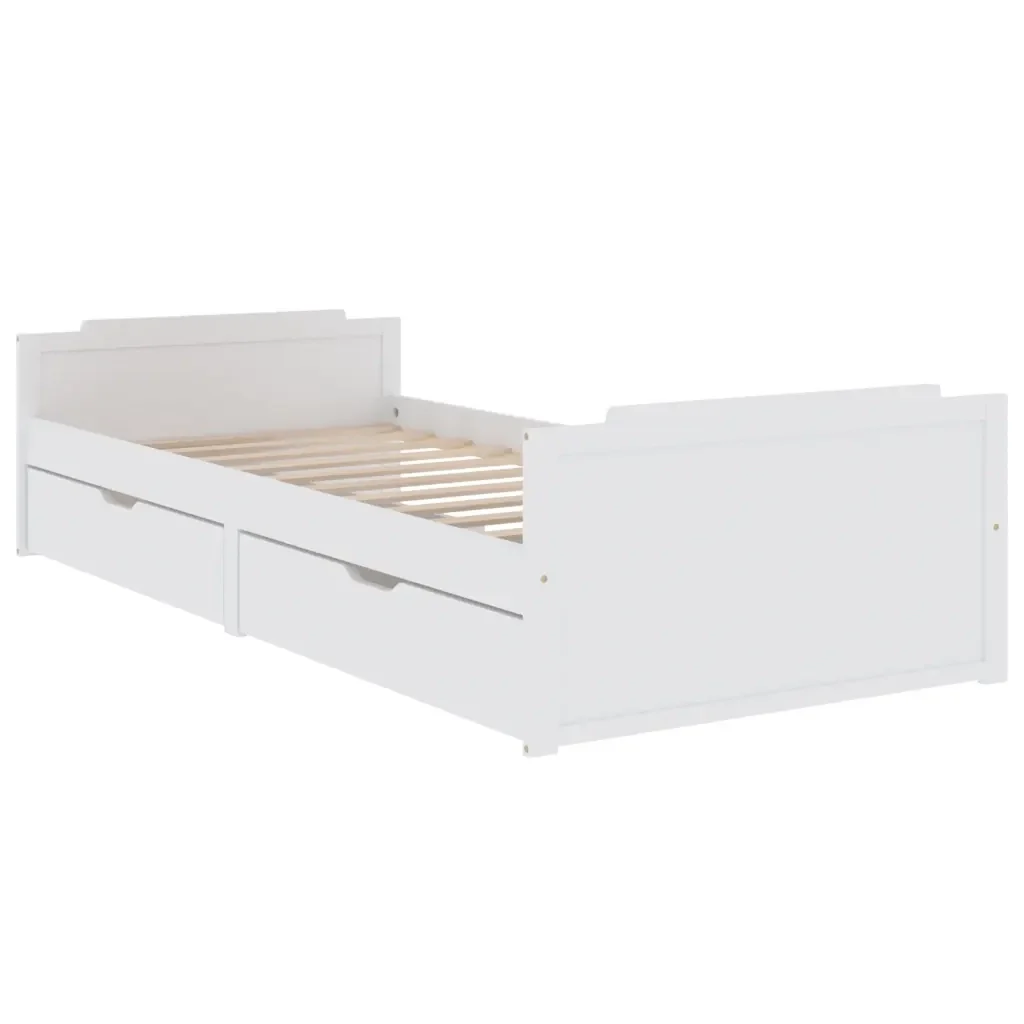 Letto da camera | Giroletto Bianco con Cassetti Legno Massello di Pino 90x200cm - Image 4
