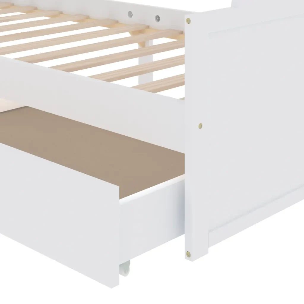 Letto da camera | Giroletto Bianco con Cassetti Legno Massello di Pino 90x200cm - Image 7
