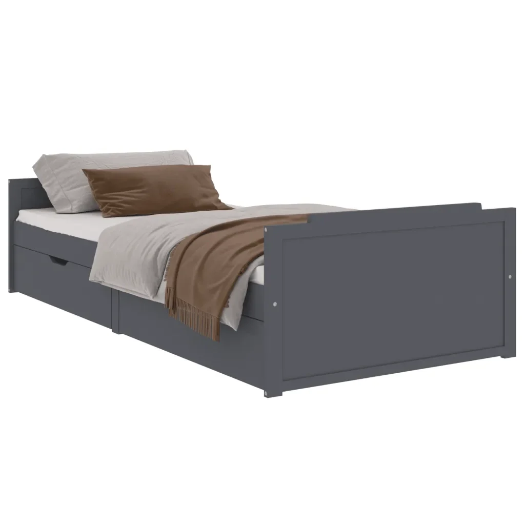 Letto da camera | Giroletto Cassetti Grigio Scuro Legno Massello di Pino 90x200cm