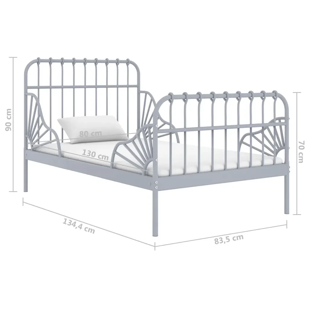Letto da camera | Giroletto Estendibile Grigio in Metallo 80x130/200 cm - Image 7