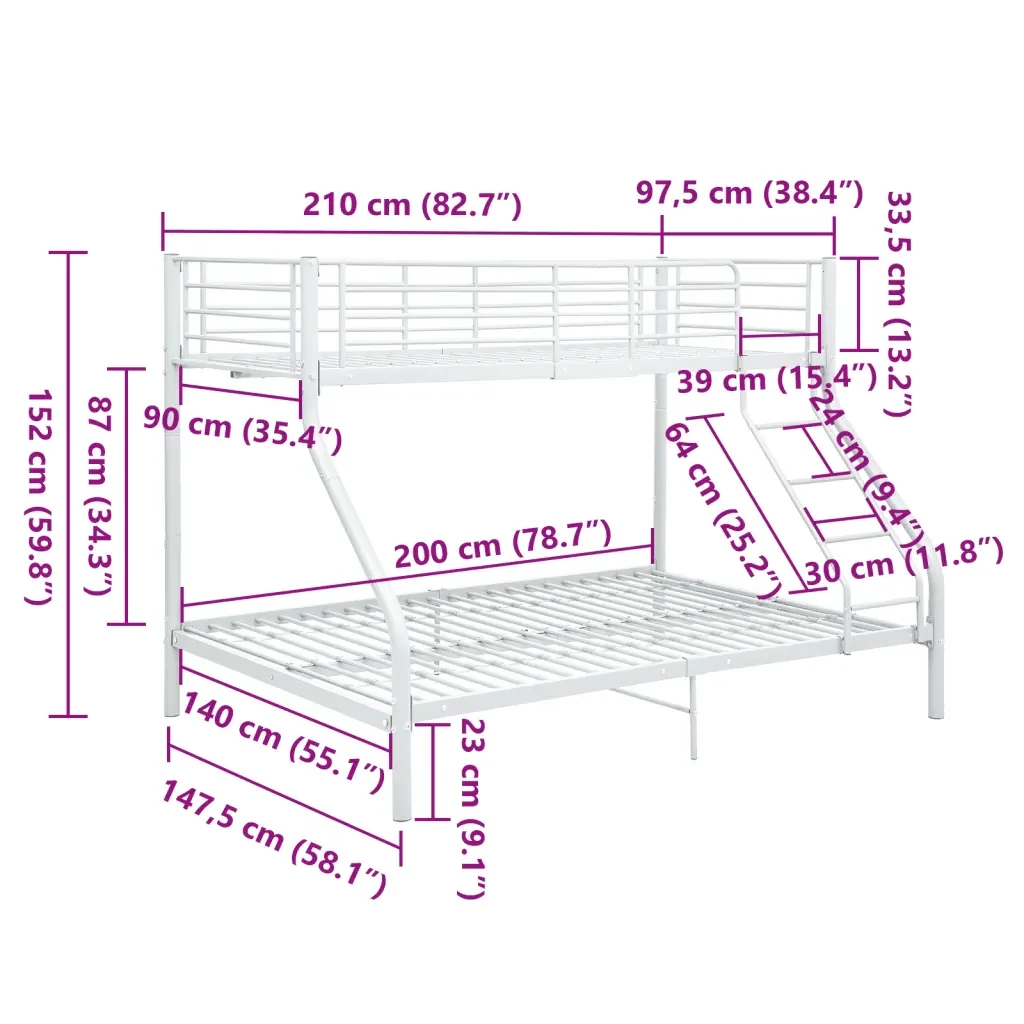 Letto da camera | Letto a Castello Bianco in Metallo 140x200 cm/90x200 cm - Image 8