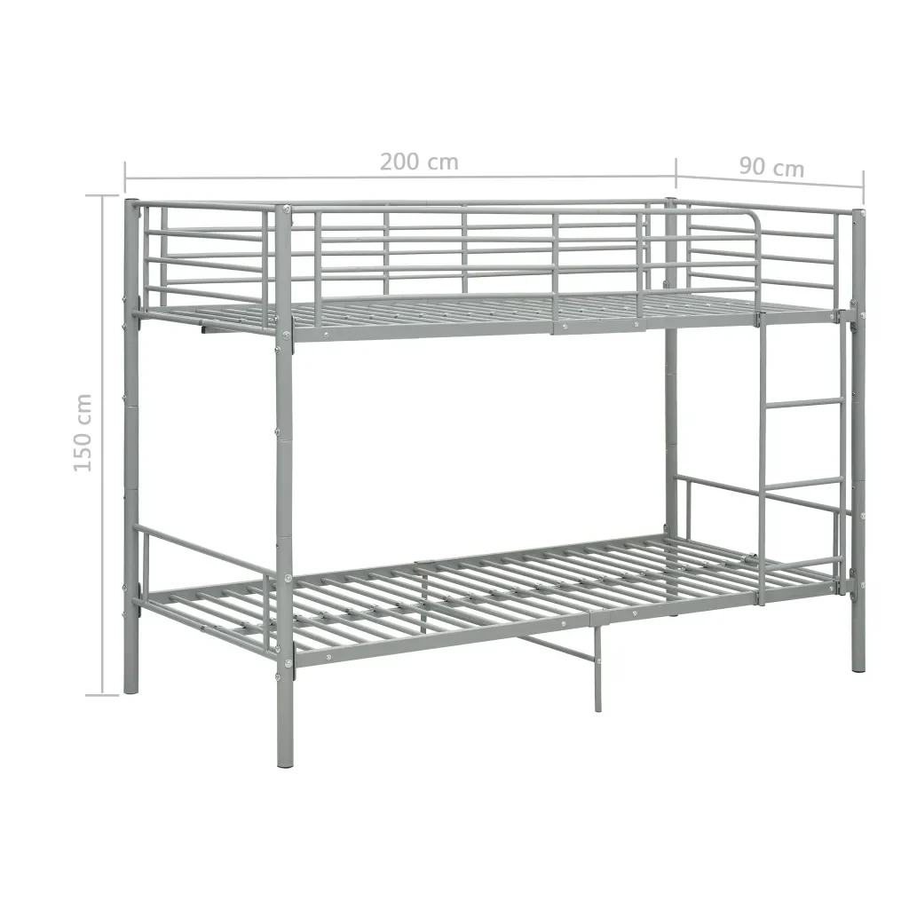 Letto da camera | Letto a Castello Grigio in Metallo 90x200 cm - Image 8