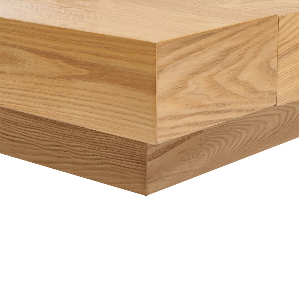 Letto in stile giapponese in frassino naturale 180 x 200 cm testata in legno impiallacciato MDF testata in pelliccia sintetica camera da letto a basso profilo - Image 7