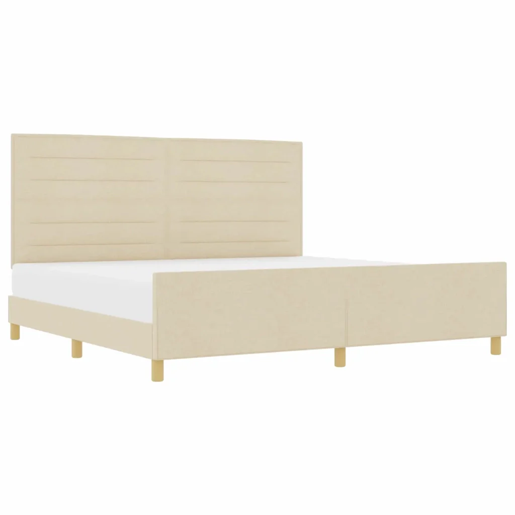 Struttura del letto con testiera Crema 200 x 200 cm Tessuto 3344681 - Image 2