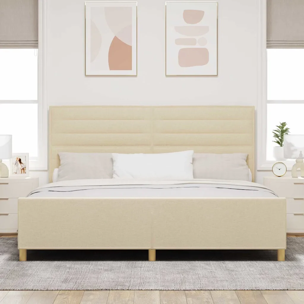 Struttura del letto con testiera Crema 200 x 200 cm Tessuto 3344681 - Image 3