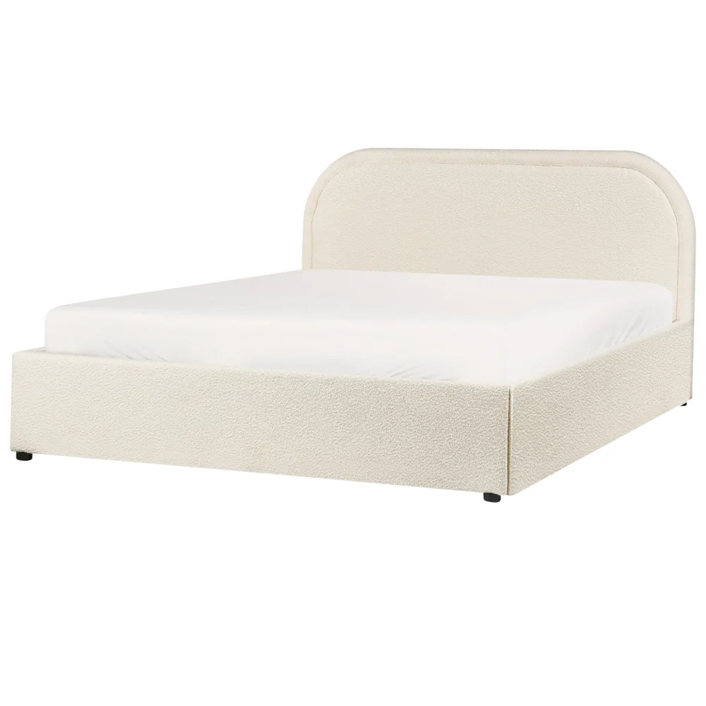 Letto matrimoniale EU Light Beige Boucle 140 x 200 cm Struttura imbottita Poggiatesta con contenitore - Image 3