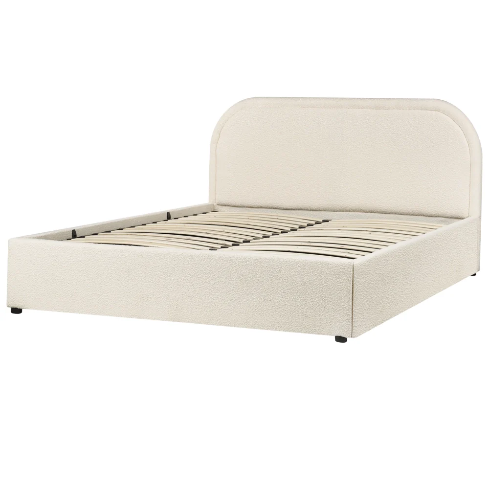 Letto matrimoniale EU Light Beige Boucle 140 x 200 cm Struttura imbottita Poggiatesta con contenitore - Image 7