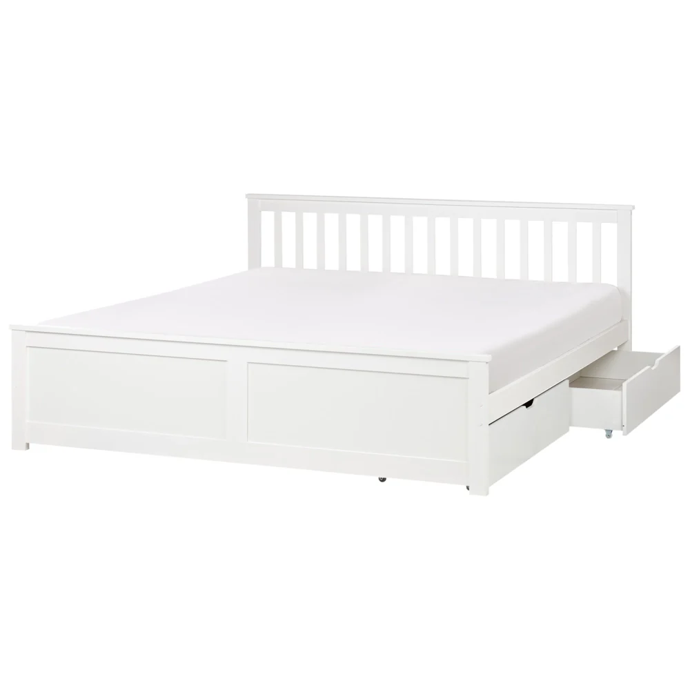Letto matrimoniale Legno di Pino bianco con Rete a Doghe con 2 cassetti 180 x 200 cm Testiera a doghe minimalista - Image 4