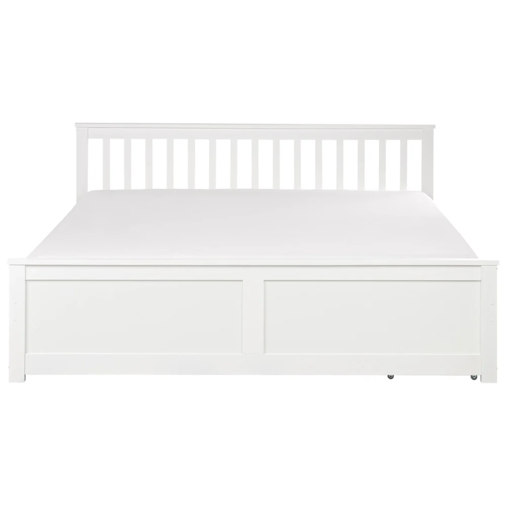 Letto matrimoniale Legno di Pino bianco con Rete a Doghe con 2 cassetti 180 x 200 cm Testiera a doghe minimalista - Image 5