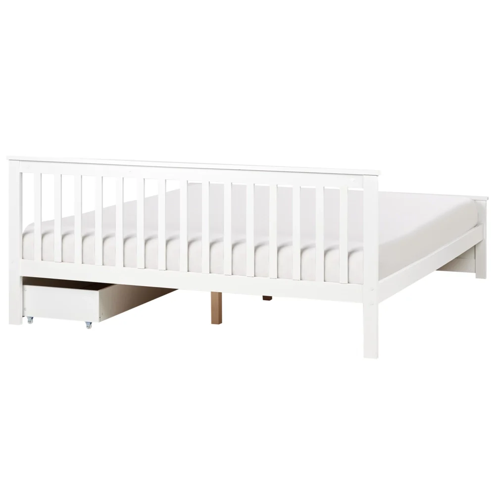 Letto matrimoniale Legno di Pino bianco con Rete a Doghe con 2 cassetti 180 x 200 cm Testiera a doghe minimalista - Image 6