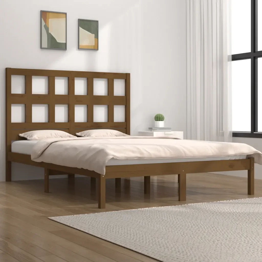 Letto matrimoniale | Letto per adulti | Giroletto ambra in Legno Massello di Pino 200x200 cm - Image 2