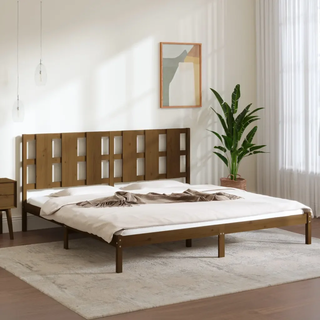 Letto matrimoniale | Letto per adulti | Giroletto ambra in Legno Massello di Pino 200x200 cm - Image 2