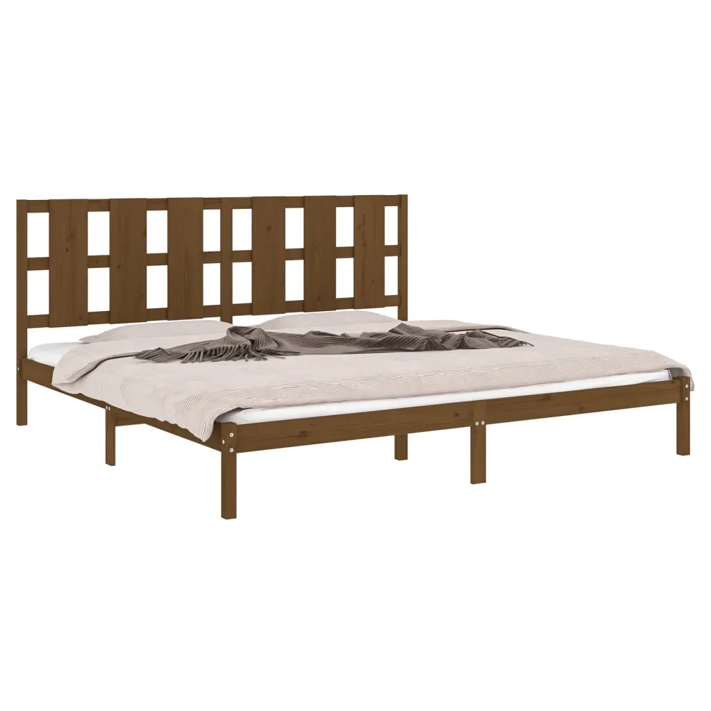 Letto matrimoniale | Letto per adulti | Giroletto ambra in Legno Massello di Pino 200x200 cm - Image 4