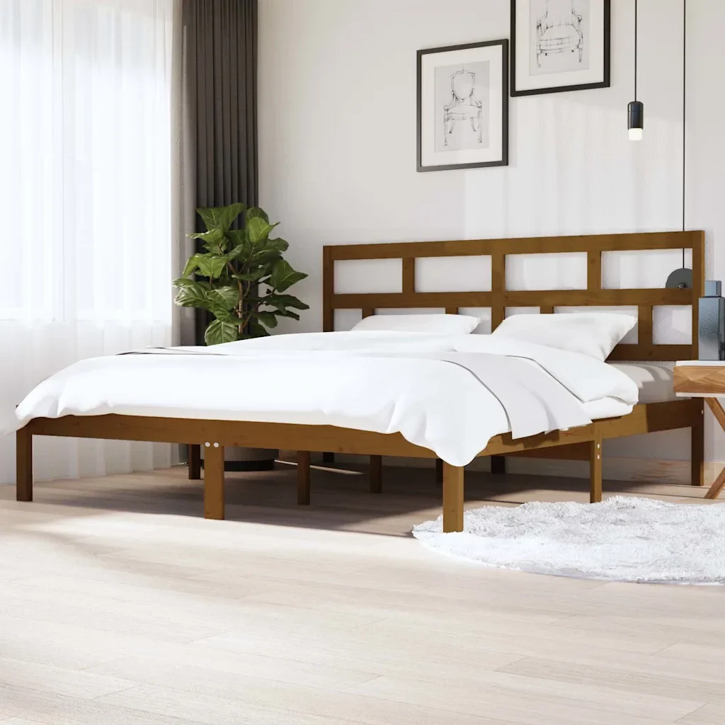 Letto matrimoniale | Letto per adulti | Giroletto Ambra senza Materasso in Legno di Pino 200x200 cm - Image 2