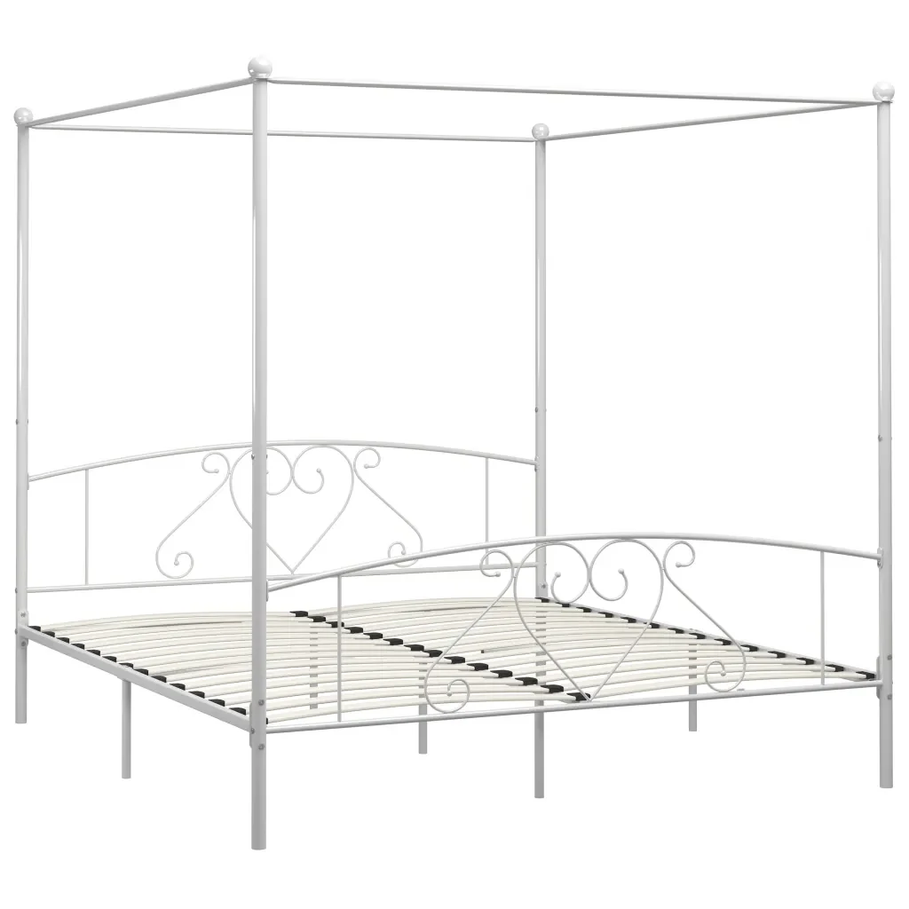 Letto matrimoniale | Letto per adulti | Giroletto Baldacchino senza Materasso Bianco 180x200 cm Metallo - Image 2