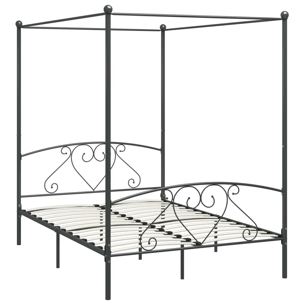 Letto matrimoniale | Letto per adulti | Giroletto Baldacchino senza Materasso Grigio 160x200 cm Metallo - Image 2