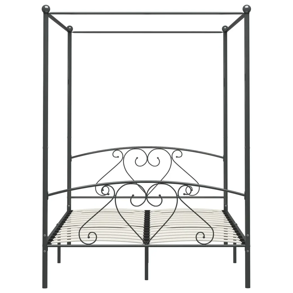 Letto matrimoniale | Letto per adulti | Giroletto Baldacchino senza Materasso Grigio 160x200 cm Metallo - Image 3