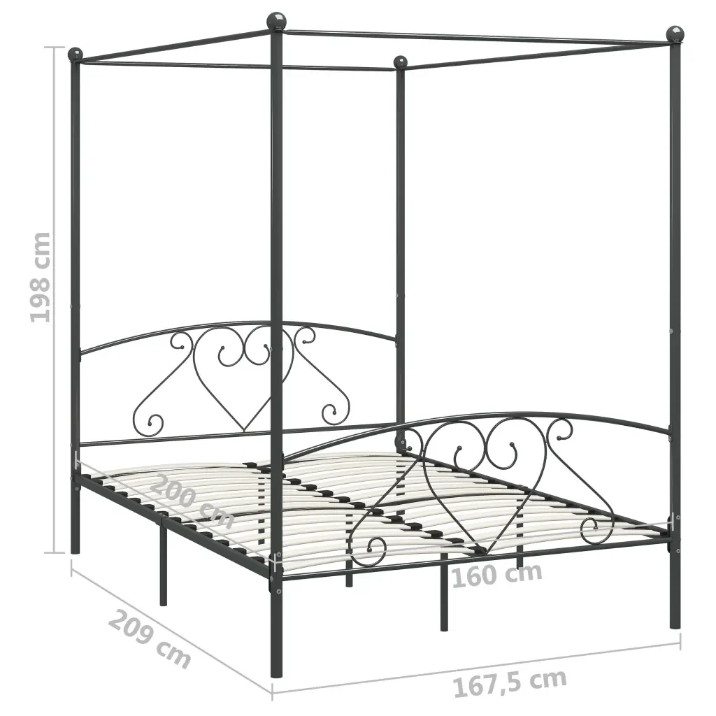 Letto matrimoniale | Letto per adulti | Giroletto Baldacchino senza Materasso Grigio 160x200 cm Metallo - Image 5