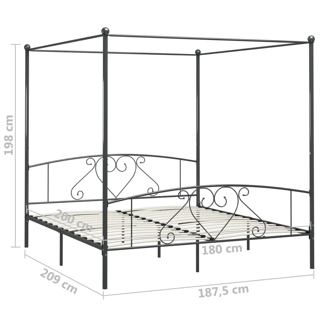 Letto matrimoniale | Letto per adulti | Giroletto Baldacchino senza Materasso Grigio 180x200 cm Metallo - Image 5